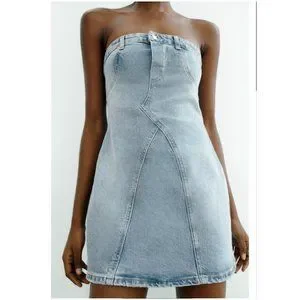 Zara Dresses Zara New Woman Trf Strapless Denim Mini Dress